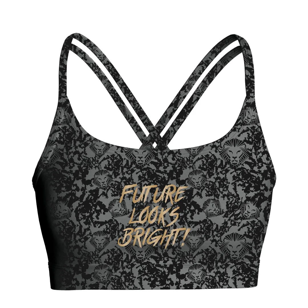 Women's Lion Shield Charcoal Grey Pattern Print Strappy Sports Bra OdorResistant Fabric Casual Style Wear