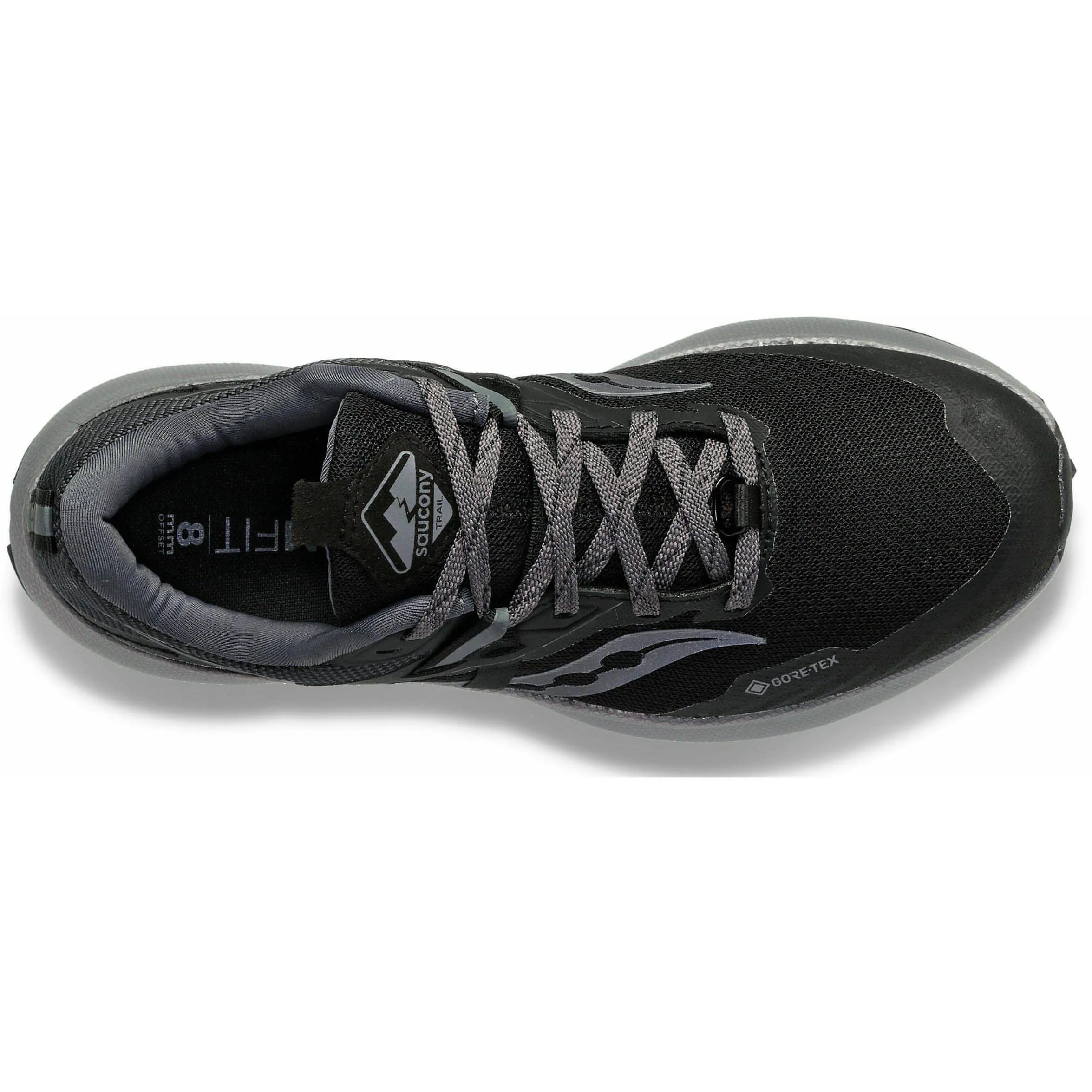 Saucony Ride 15 TR GORE-TEX Womens Trail Running Shoes - Black Ultra Cushioned Collar Adjustable Gaiter Compatibility