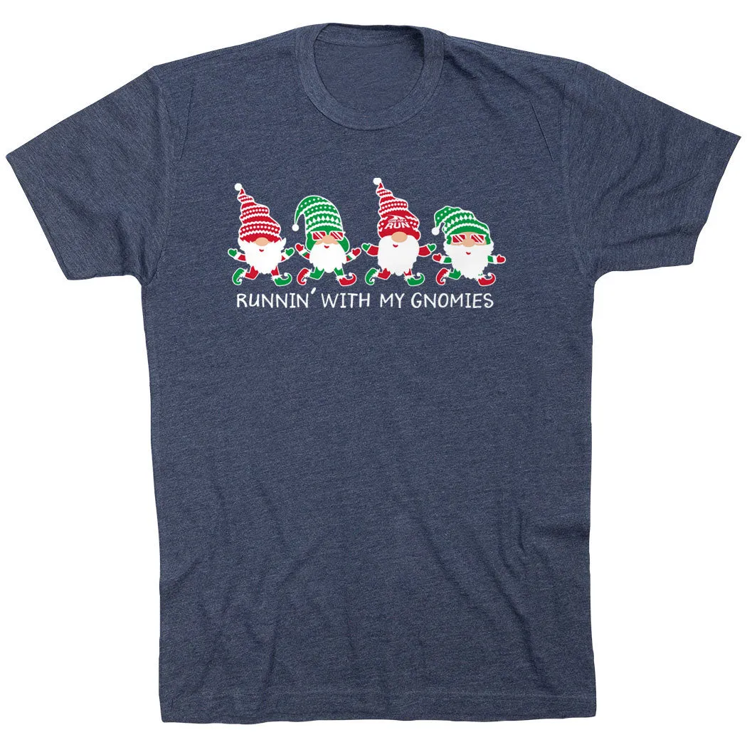 Running Short Sleeve T-Shirt - Runnin' With My Gnomies?? - Christmas Fade Resistant Print Trendy Tops