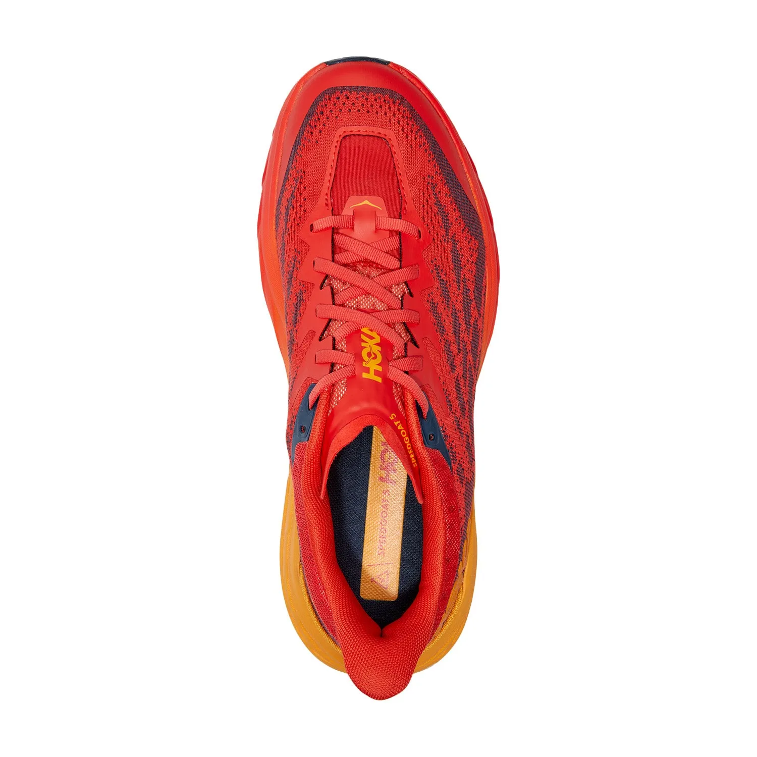 desert heat shoes Multi Terrain Traction Pattern Hoka Men's Speedgoat 5 (Fiesta/Radiant Yellow)