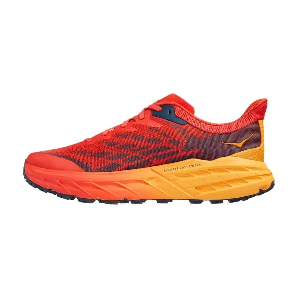 natural gait trail shoes Gradient Density Foam Hoka Men's Speedgoat 5 (Fiesta/Radiant Yellow)