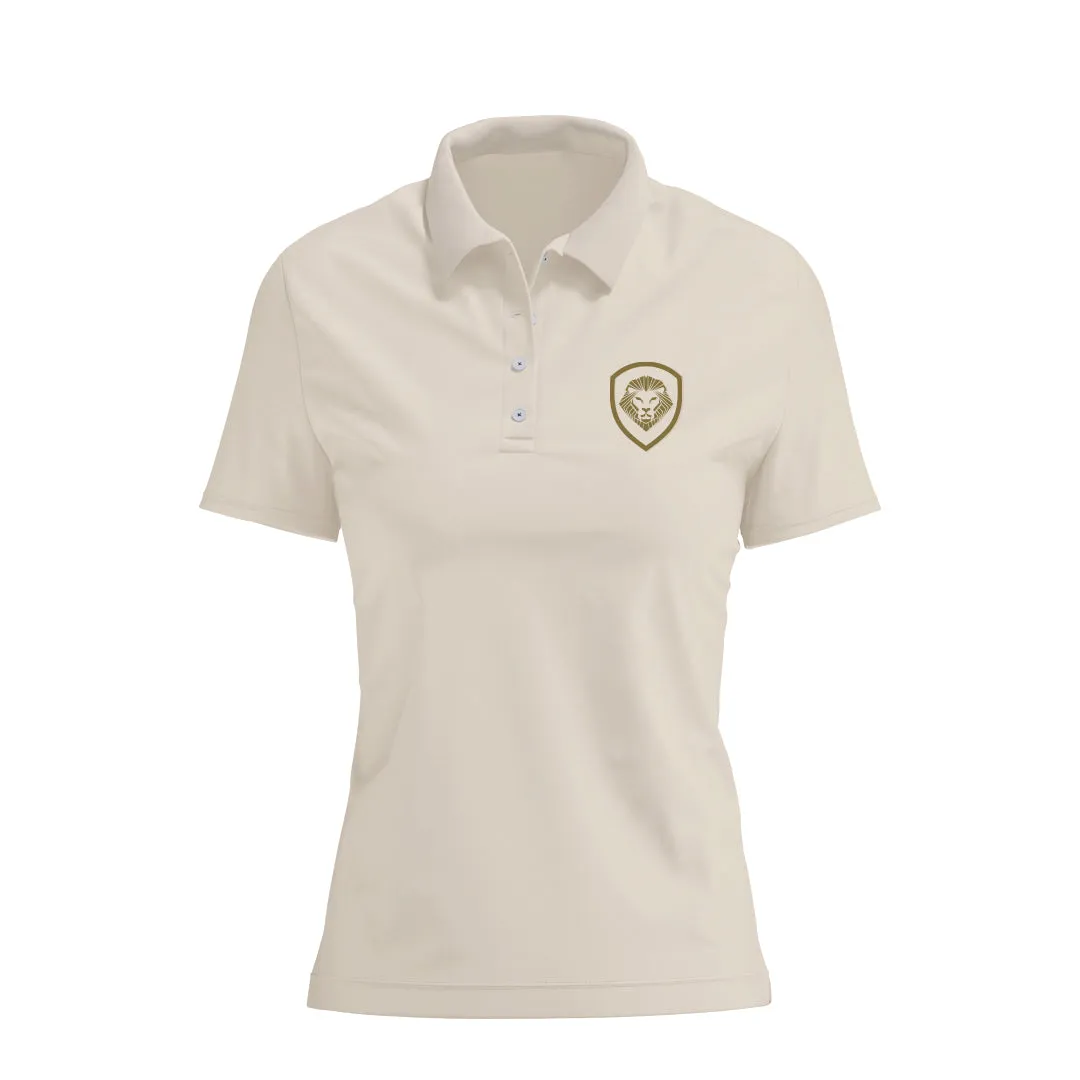 Ribbed Collar Design Sporty Fit Women's Lion Shield Coconut Cream Performance Short Sleeve Polo