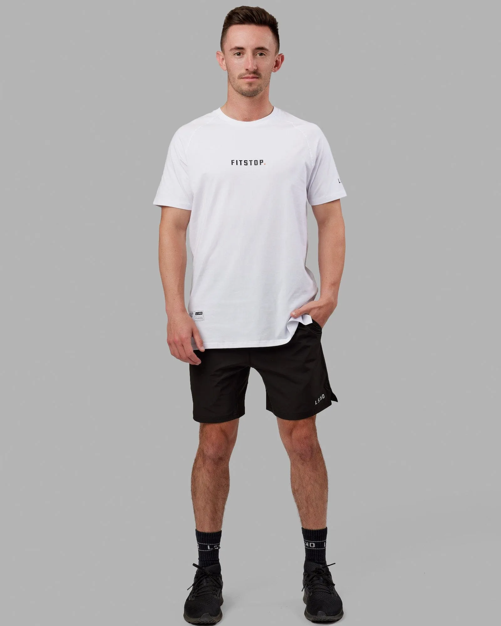Fitstop Fast FLXCotton Tee - White-Black Playful Design Layering Wear