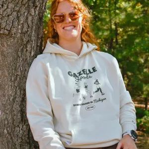 Gazelle Sports Retro Runners Poly-Cotton Hoodie - Natural/White Foldover Woven Square Patch w/ Light Gray Gazelle Summer aesthetic features