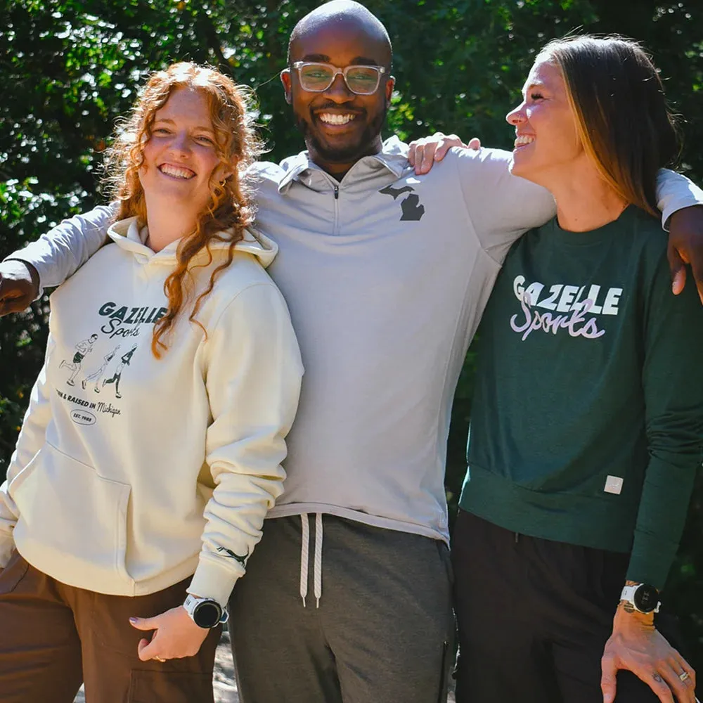 product rhinestone glamour Gazelle Sports Retro Runners Poly-Cotton Hoodie - Natural/White Foldover Woven Square Patch w/ Light Gray Gazelle