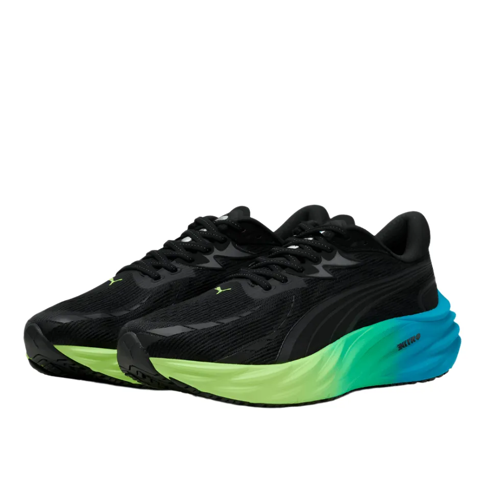 PUMA Men's Velocity NITRO 4 Running Shoes in PUMA Black/Speed Blue AW25 Pressure Relief Padding gym goer shoes