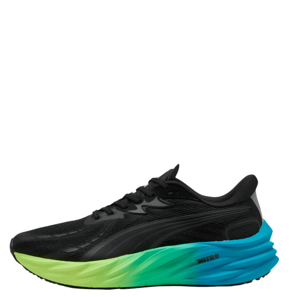 PUMA Men's Velocity NITRO 4 Running Shoes in PUMA Black/Speed Blue AW25 Stabilizing Heel Counter