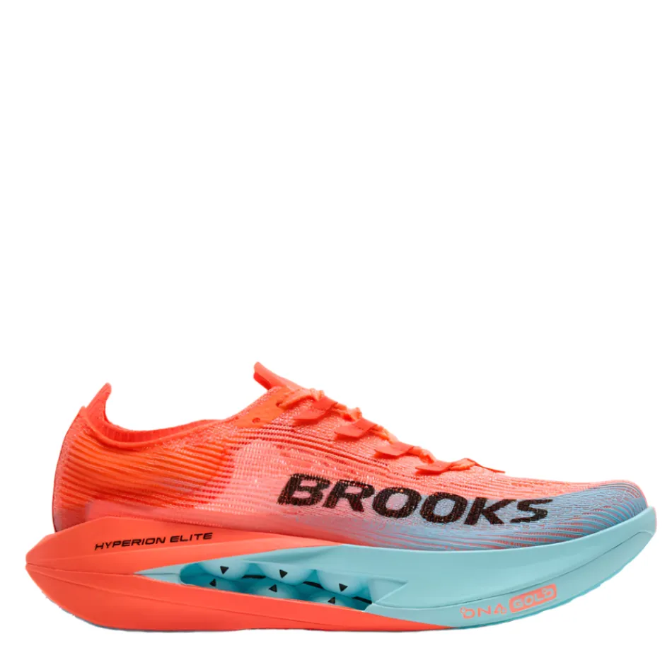 Brooks Unisex Hyperion Elite 5 Running Shoes in Pink Clay/Atomizer Blue AW25 neon running wear