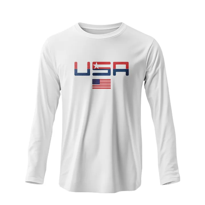 Team America Retro White Valuetainment Long Sleeve Shirt Non Restrictive Cut Urban Casual