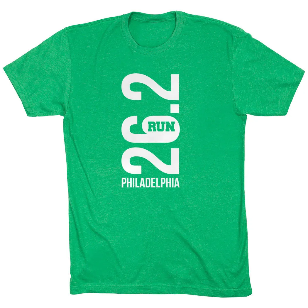 Running Short Sleeve T-Shirt - Philadelphia 26.2 Vertical Comfortable Compact Stitch Pattern