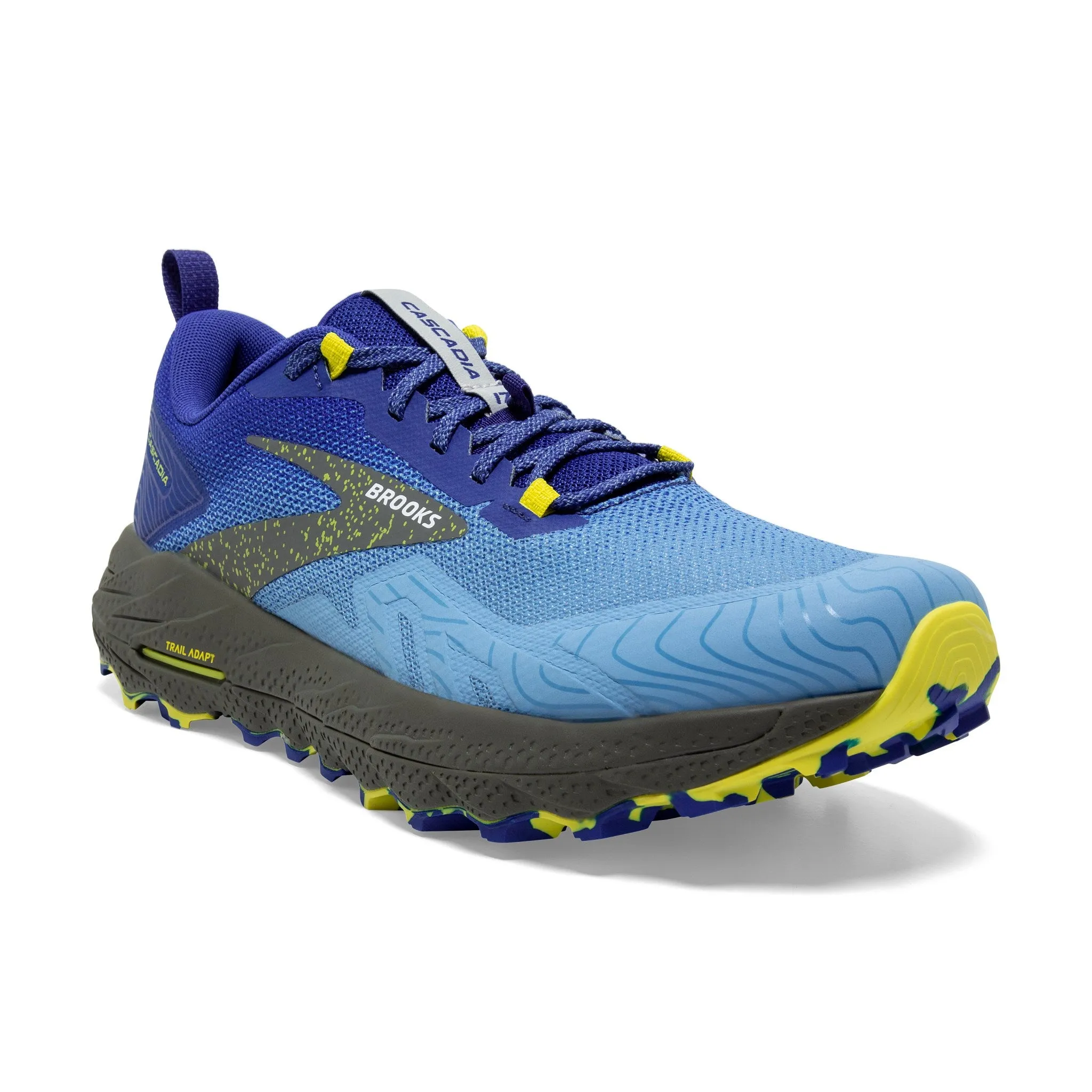 Brooks Men's Cascadia 17 Trail Running Shoes Blue / Surf the Web / Sulphur Asymmetric Lacing System