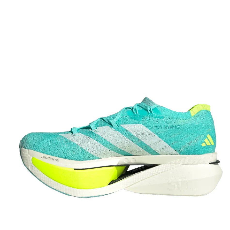 Adidas Unisex Adizero Prime X3 Strung Running Shoes in Flash Aqua/Zero Metalic/Lucid Lemon AW25 padded - sole running gear