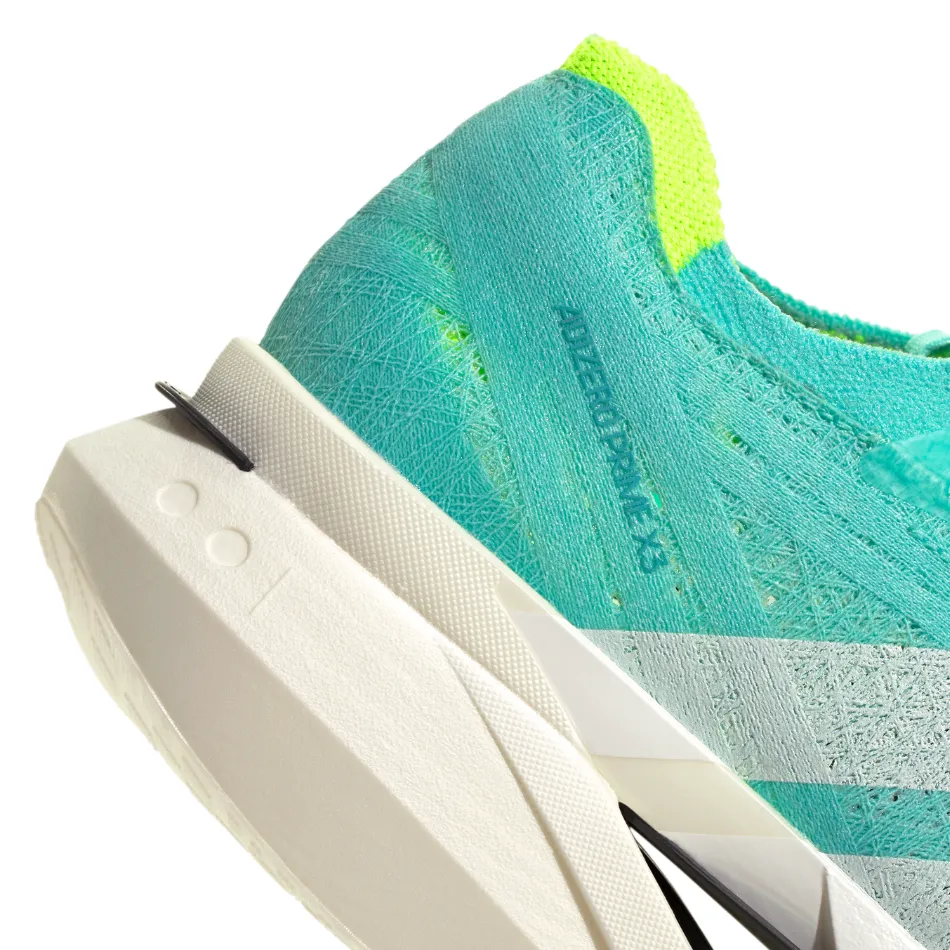 Adidas Unisex Adizero Prime X3 Strung Running Shoes in Flash Aqua/Zero Metalic/Lucid Lemon AW25 Thermoplastic Uppers waterproof synthetic shoes