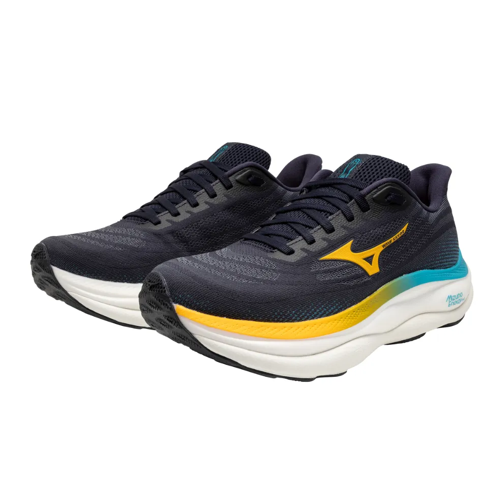 Lightweight Support Frame Mizuno Men's Wave Sky 9 Running Shoes in Baritone Blue/Citrus/Capri Breeze AW25