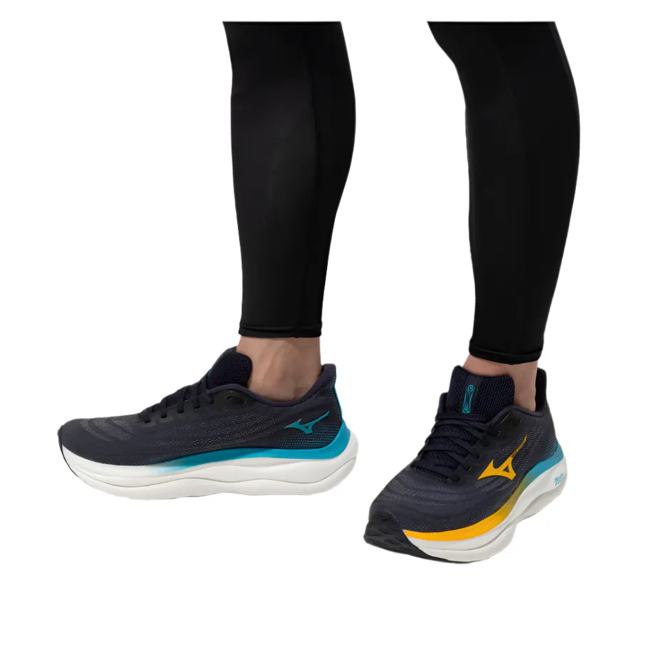 Mizuno Men's Wave Sky 9 Running Shoes in Baritone Blue/Citrus/Capri Breeze AW25 sports - event running wear Hyper Responsive