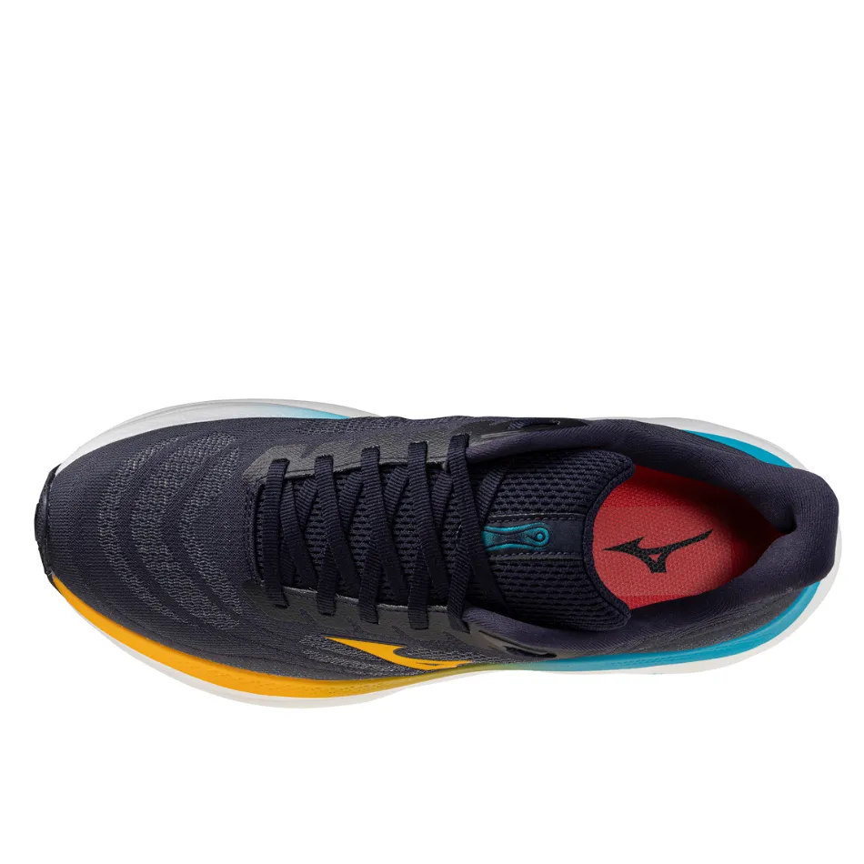 Mizuno Men's Wave Sky 9 Running Shoes in Baritone Blue/Citrus/Capri Breeze AW25 neoprene - upper shoes