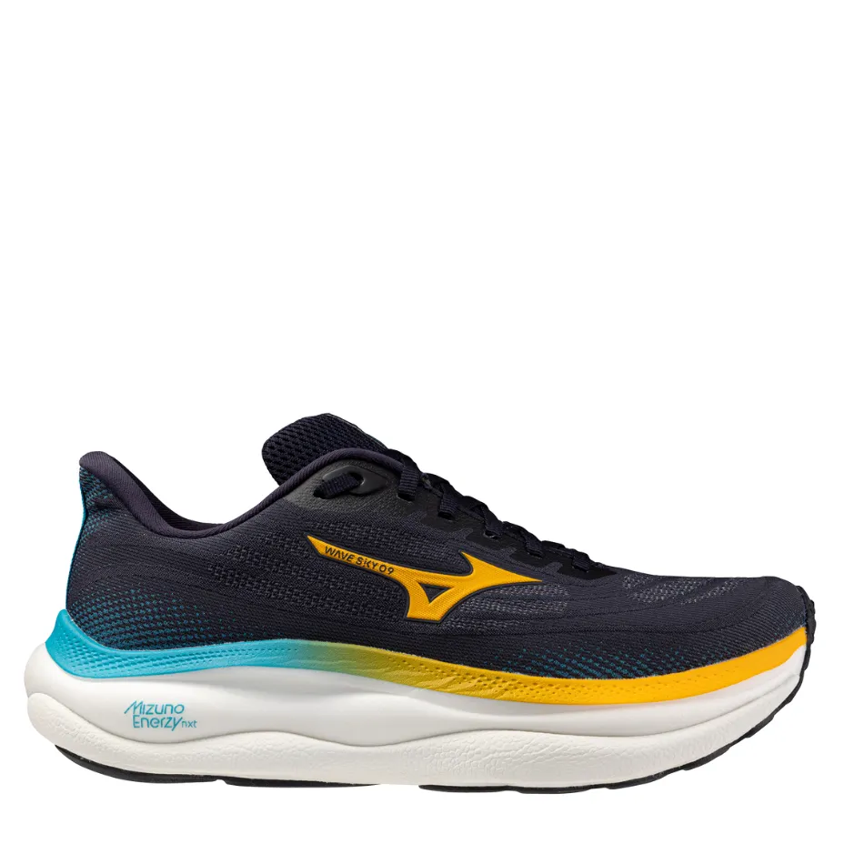 Mizuno Men's Wave Sky 9 Running Shoes in Baritone Blue/Citrus/Capri Breeze AW25 individual sports shoes weight - training - shoes
