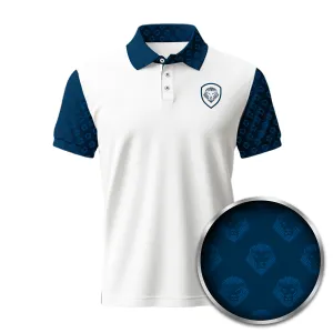 Sleek Look Lion Shield White & Blue Cut & Sewn Short Sleeve Polo (Classic Fit)