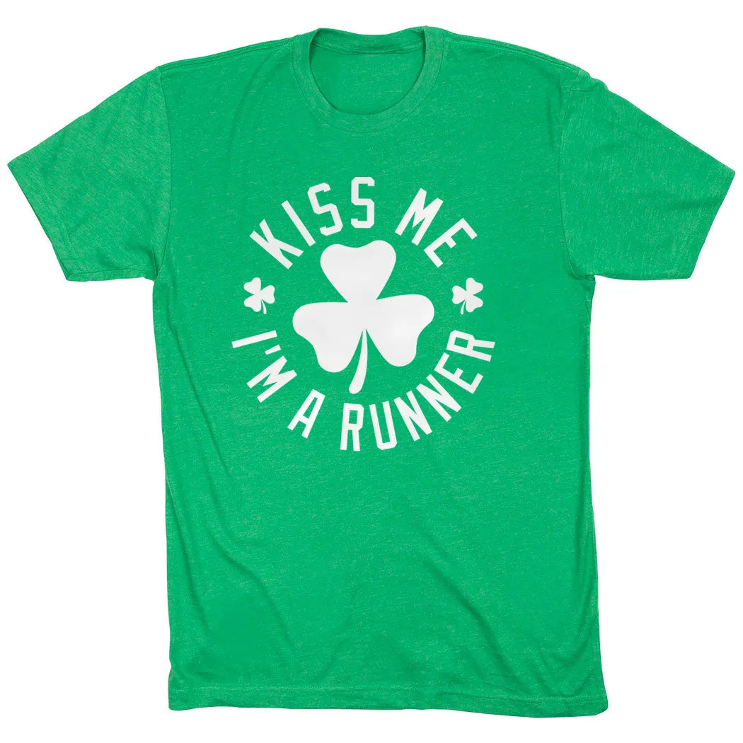 SeamFreeShoulders Running Short Sleeve T-Shirt - Kiss Me I am a Runner Shamrock
