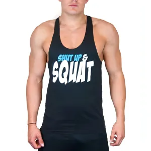 CoreX Fitness Shut Up And Squat Stringer Mens Training Vest - Black Fitness Apparel Intelligence - gathering