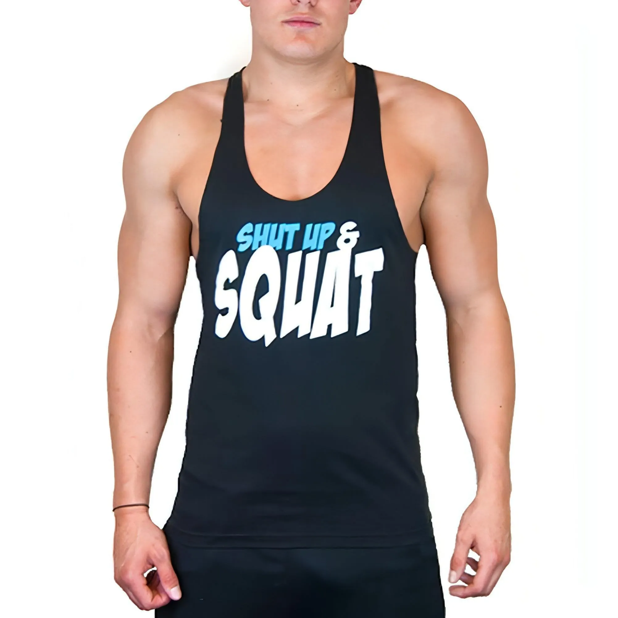 CoreX Fitness Shut Up And Squat Stringer Mens Training Vest - Black Fitness Apparel Intelligence - gathering