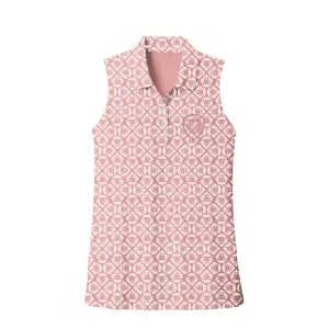 Women's Future Looks Bright Blush Lion Pattern Print Performance Sleeveless Polo Fashion and Comfort