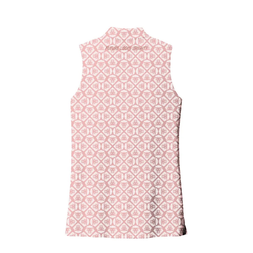 Playful Design Performance Comfort Women's Future Looks Bright Blush Lion Pattern Print Performance Sleeveless Polo