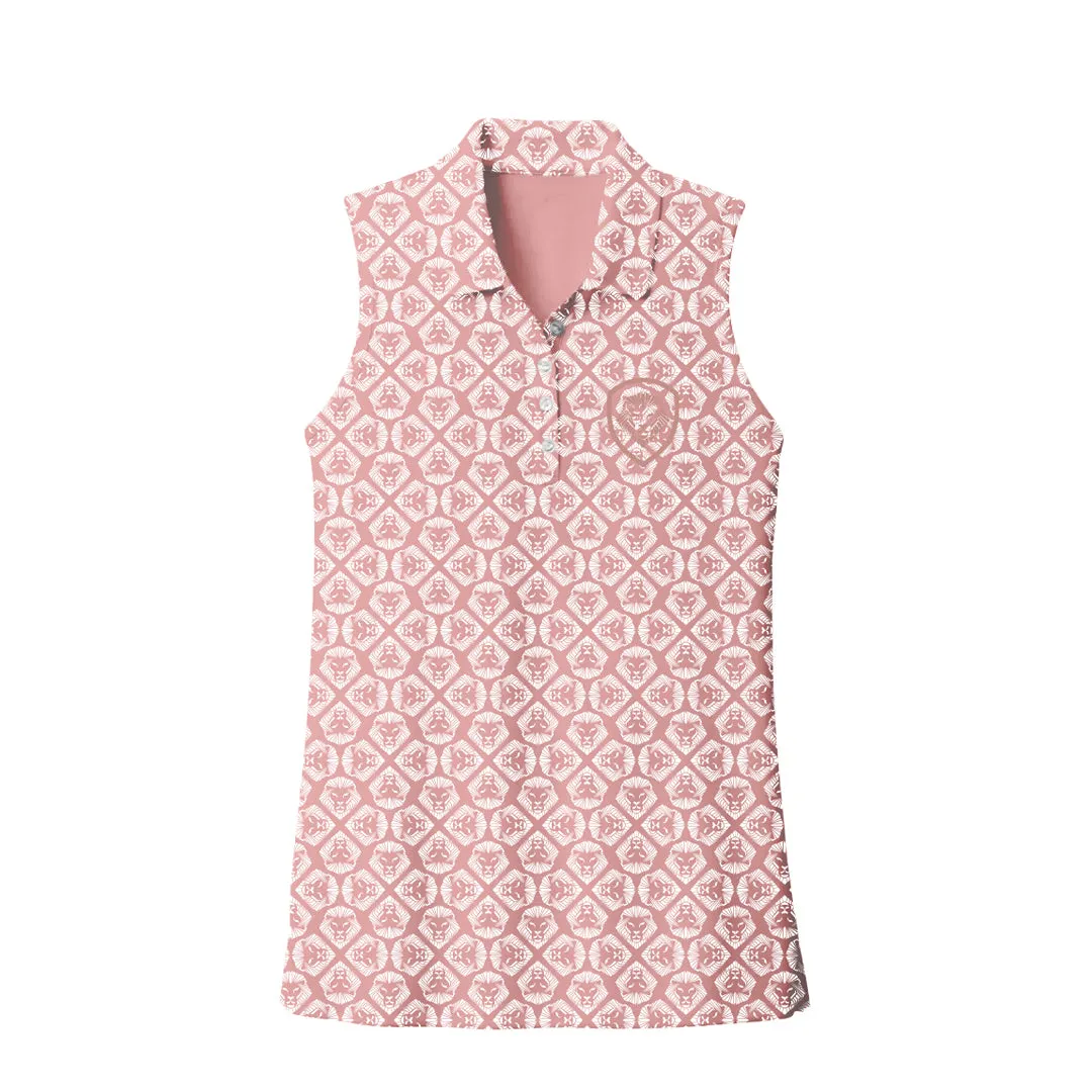 Women's Future Looks Bright Blush Lion Pattern Print Performance Sleeveless Polo Street Trend