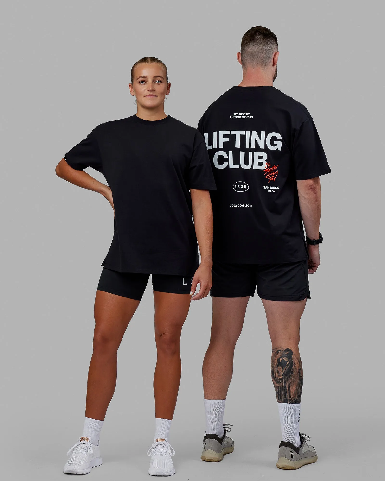Minimalistic Wear Functional Side Gussets Lifting Club FLXCotton Tee Oversize - Black-White-Red