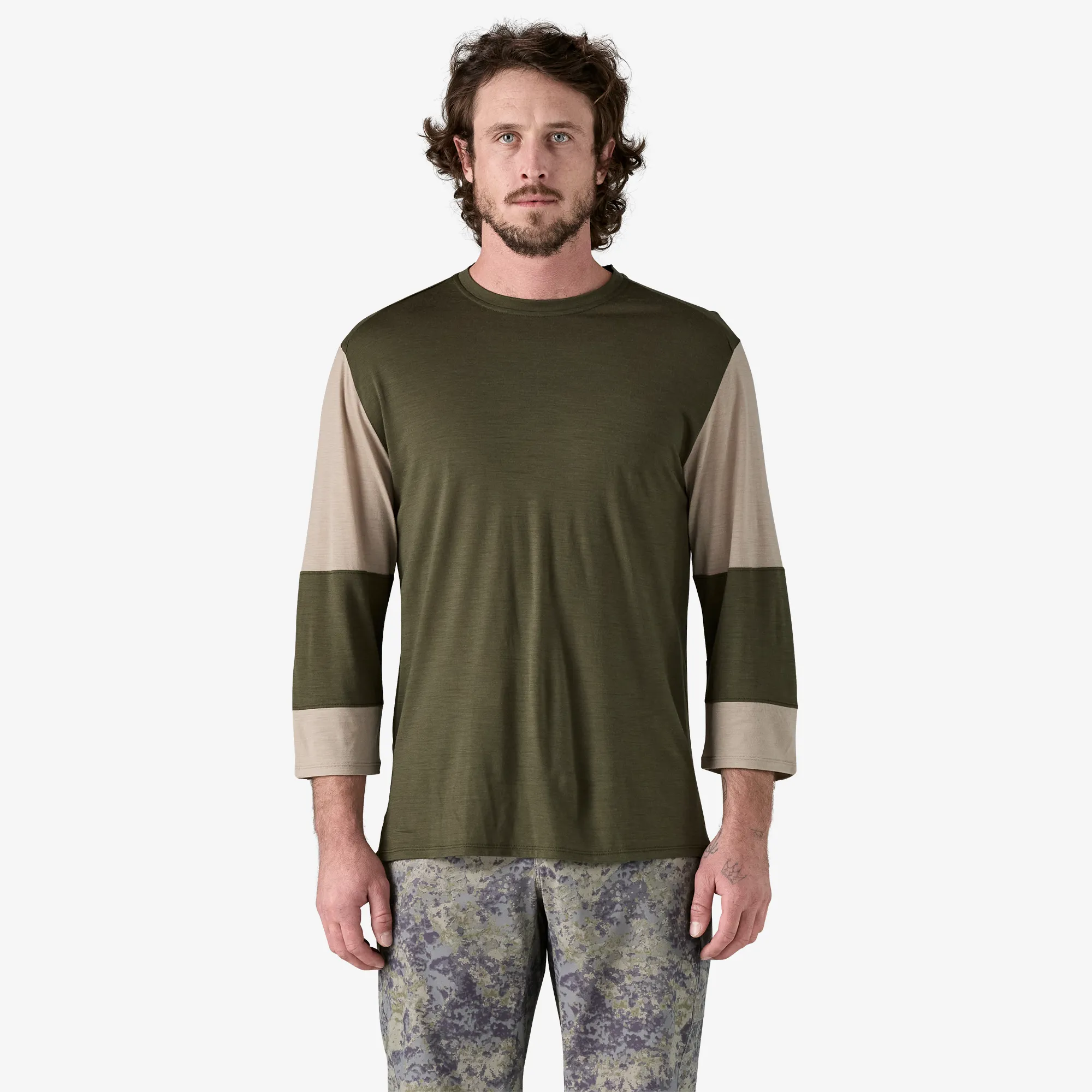 Men's Merino Blend 3/4-Sleeved Bike Jersey Travel Proof OdorResistant Fabric