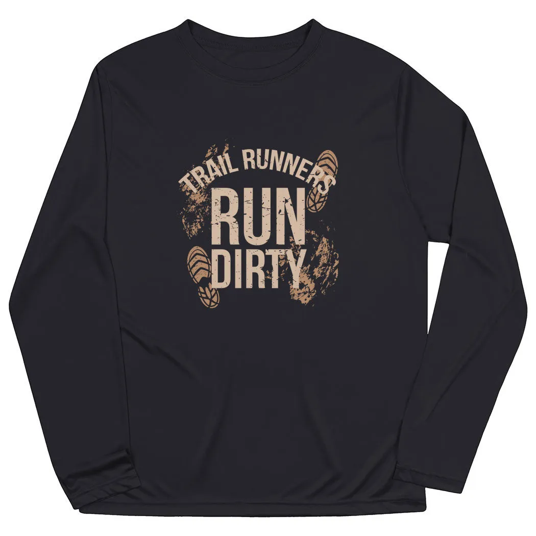 Men's Running Long Sleeve Performance Tee - Run Dirty Sleek Stretch Fit BreathableMaterial