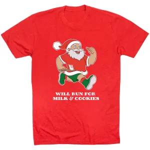 Running Short Sleeve T-Shirt - Will Run for Milk and Cookies Breathable Comfort Design Slim Comfort