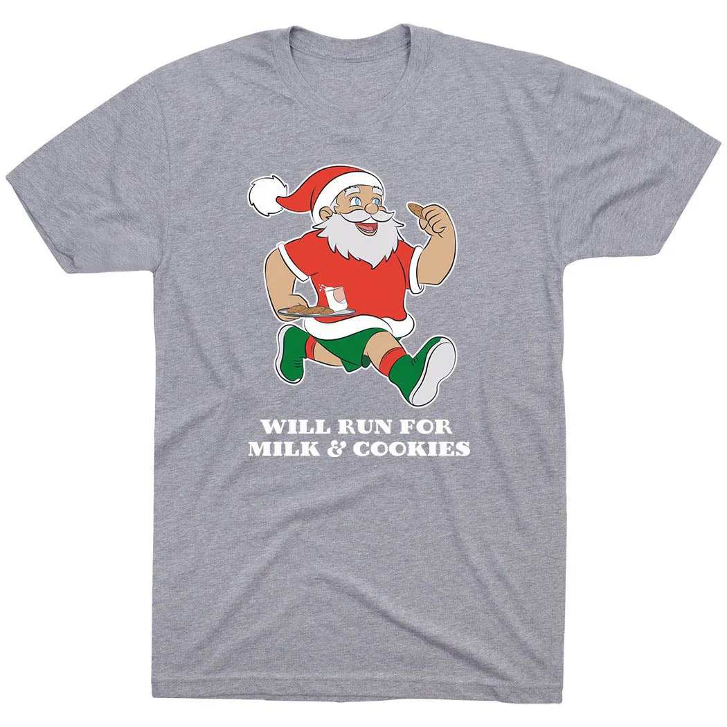 Soft and durable Zip Up Running Short Sleeve T-Shirt - Will Run for Milk and Cookies