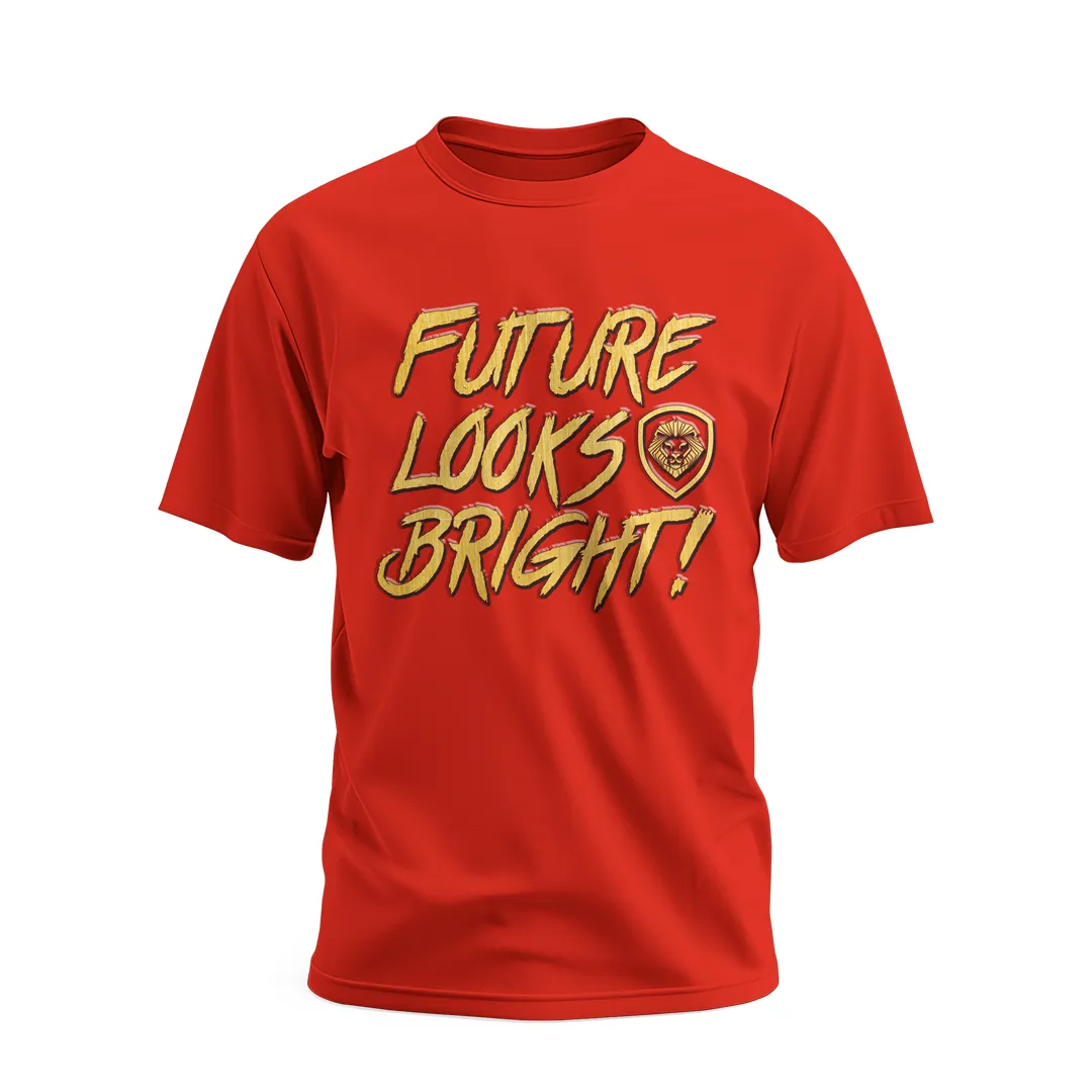 Future Looks Bright  Red & Gold Raised Embossed Print Performance Short Sleeve T-Shirt Slim fit clothing Sport Flex Fit