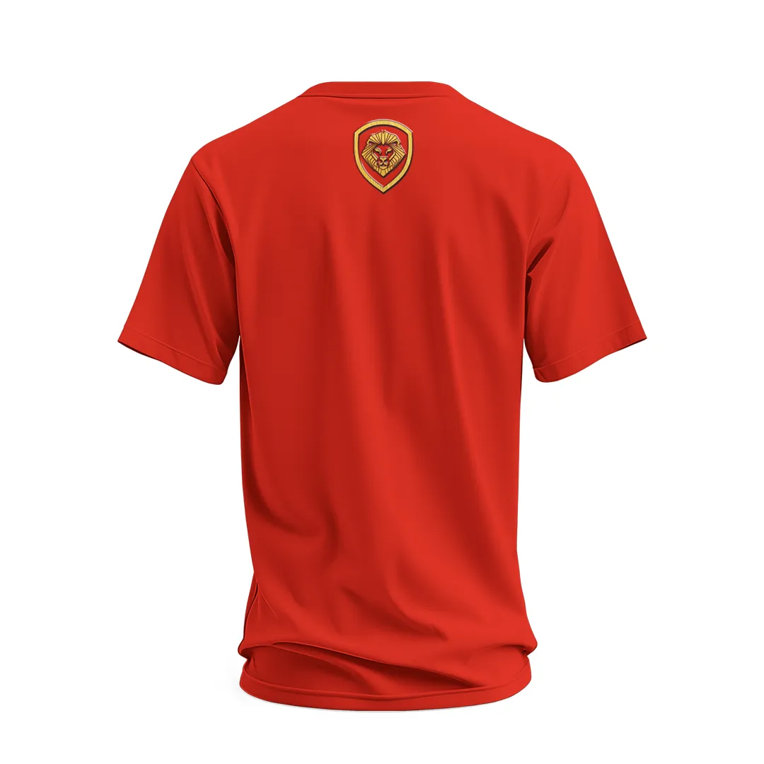 Future Looks Bright  Red & Gold Raised Embossed Print Performance Short Sleeve T-Shirt print design