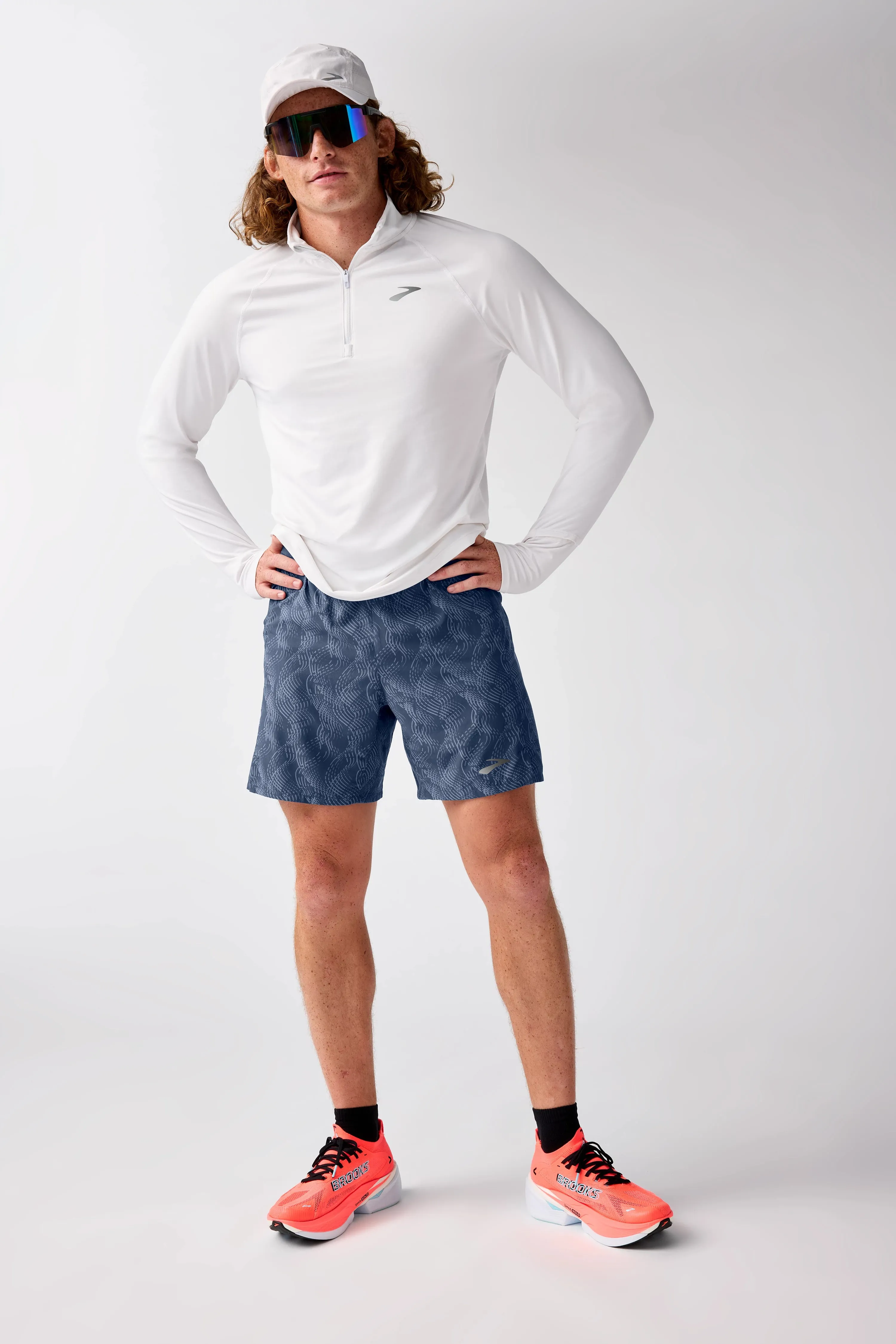 Brooks | Journey 7" 2-in-1 Shorts | Men's | Blue Slate/Aqueous beach volleyball gear Fashion Forward