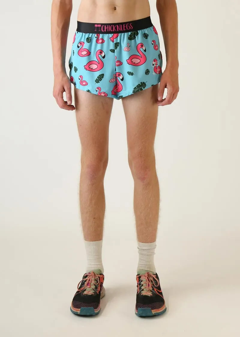 earthy shades Seamless Edge Design Men's Blue Flamingo 2" Split Shorts