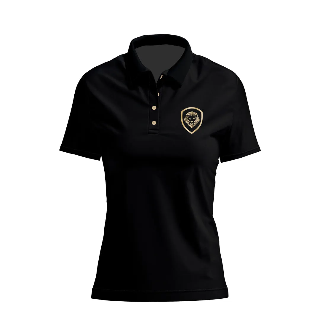 Women's Lion Shield Black and Gold Performance Short Sleeve Polo Breathable Performance Fit Adjustable Fit