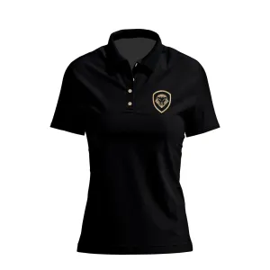 Women's Lion Shield Black and Gold Performance Short Sleeve Polo Sport Flex
