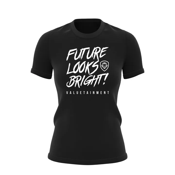 Women's Future Looks Bright Premium Black Short Sleeve T-Shirt Breathable Performance Wear Fresh Style