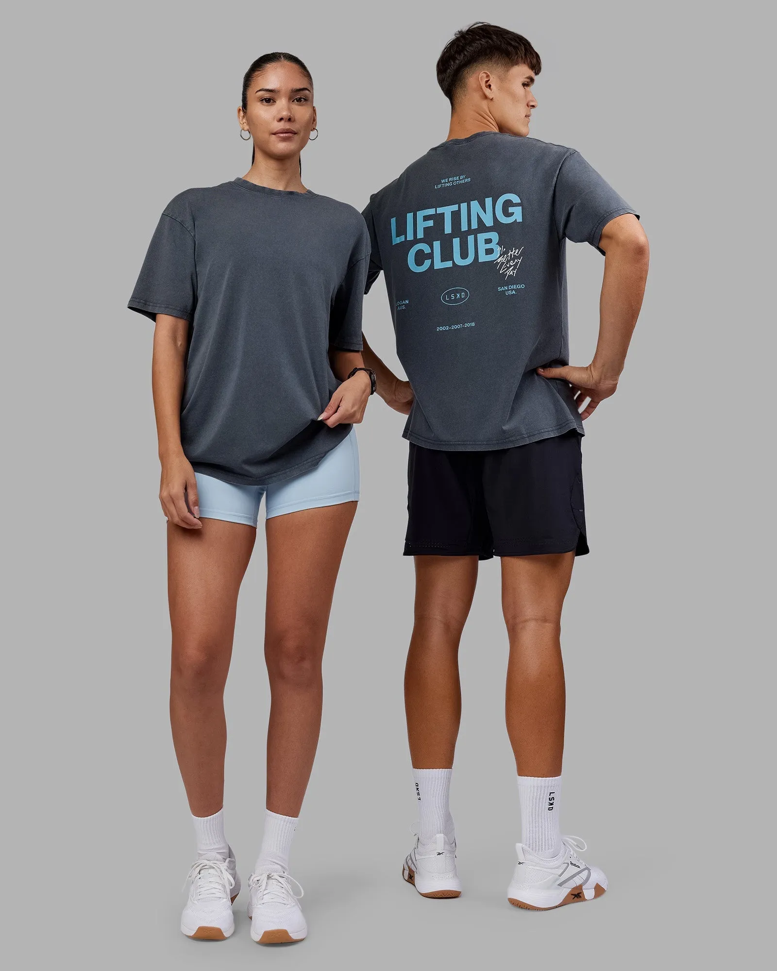Casual Vibes Lifting Club FLXCotton Tee Oversize - Dark Storm Washed-Blue