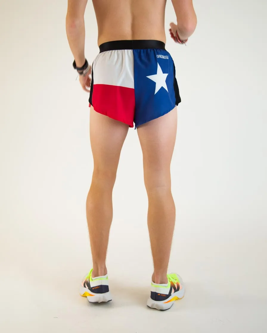 Moisture Wicking Lining rhinestone accents Men's Texas Flag 2" Split Shorts