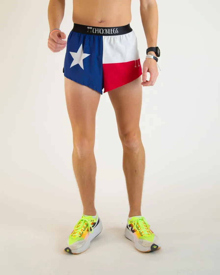 Men's Texas Flag 2" Split Shorts Breathable Mesh Panels Freestyle Fit