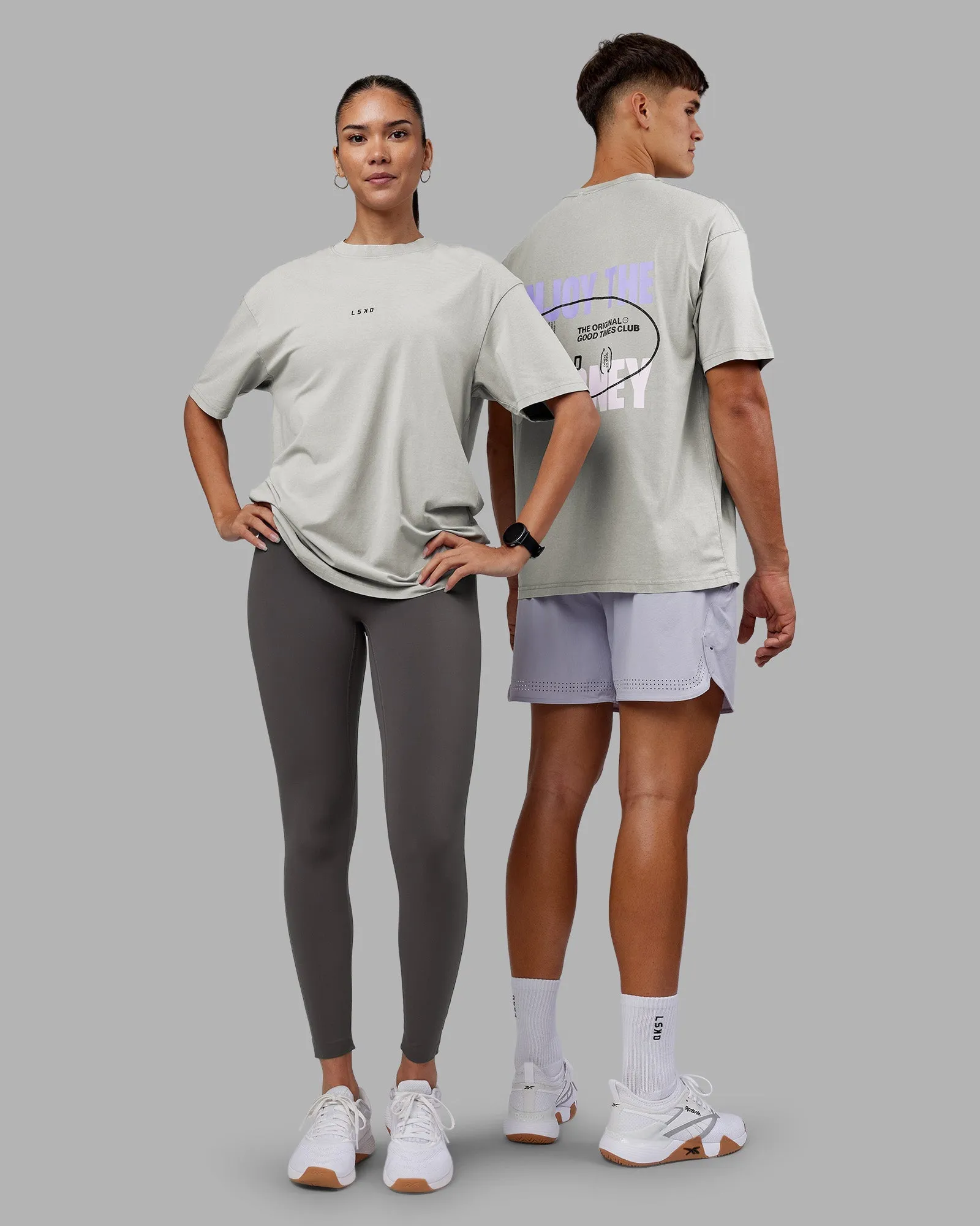 Be Yourself FLXCotton Tee Oversize - Circular Grey Washed-Violet Comfy Stretch Wear Sustainable Packaging