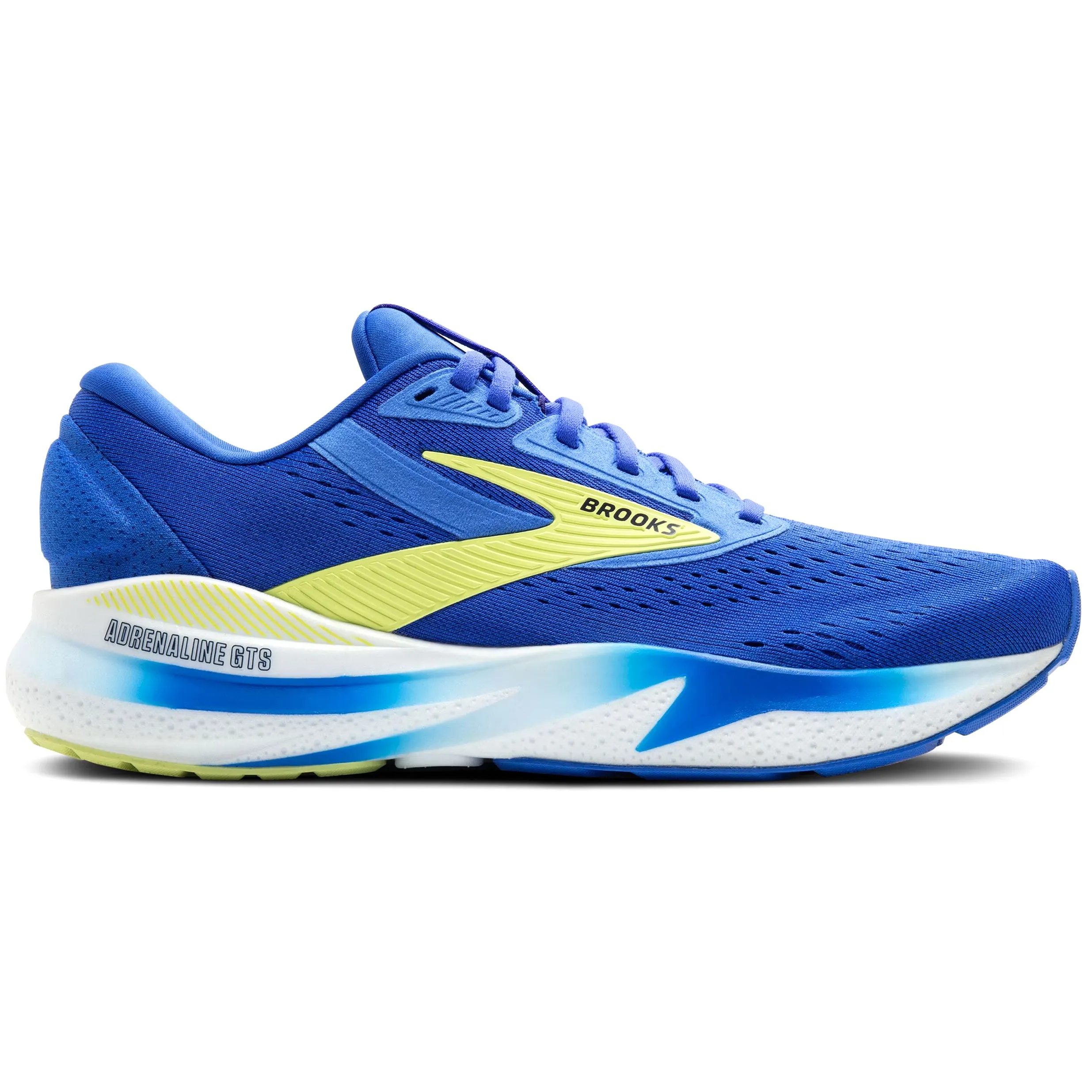 Brooks Men's Adrenaline GTS 24 Wide Fit Running Shoes Cobalt / Neo Yellow / Peacoat running flexibility training Torsional Stability
