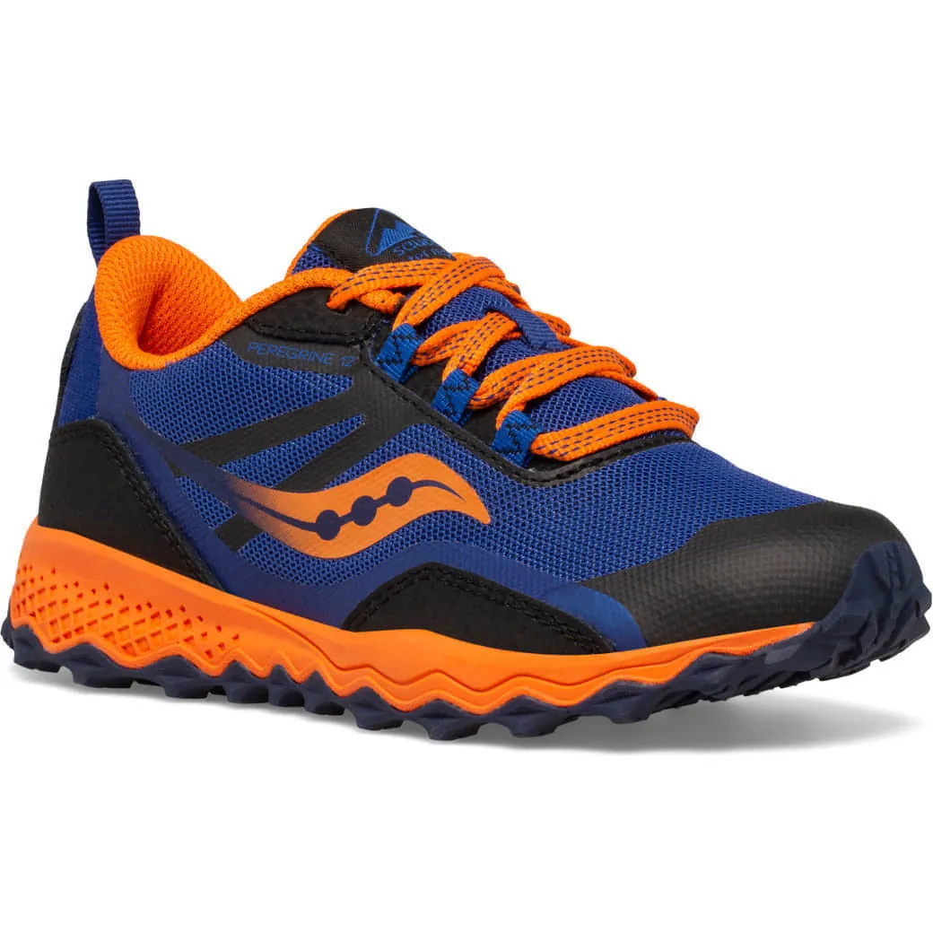 Saucony Peregrine 12 Shield Junior Trail Running Shoes - Navy Oversized Footbed Support Reinforced Eyelets