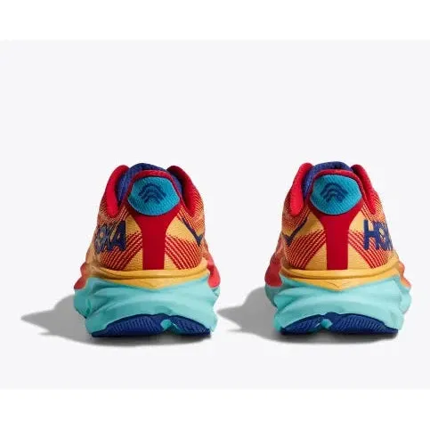 running in dusty tracks shoes Lightweight Synthetic Fabric HOKA Men's Clifton 9 Wide (Cerise / Cloudless)