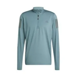 Adidas Men's Own The Run Half-Zip Long Sleeved Top in Preloved Teal AW25 winter warmth