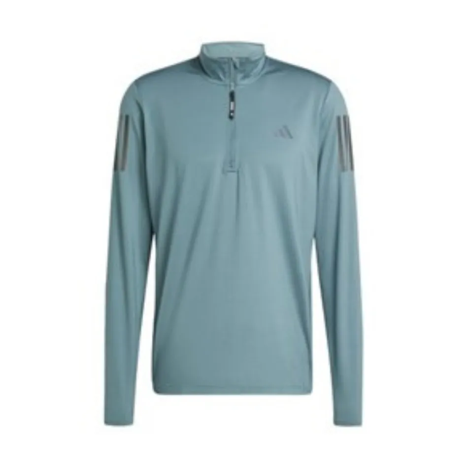 All-day Comfort Tagless Design Adidas Men's Own The Run Half-Zip Long Sleeved Top in Preloved Teal AW25