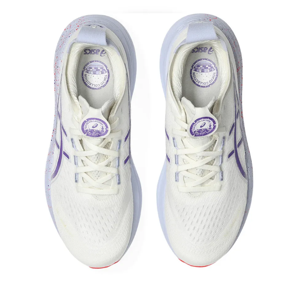 ASICS Men's GEL-NIMBUS 27 TOKYO Collection Running Shoes in Cream/Edo Purple AW25 Rollbar Support System